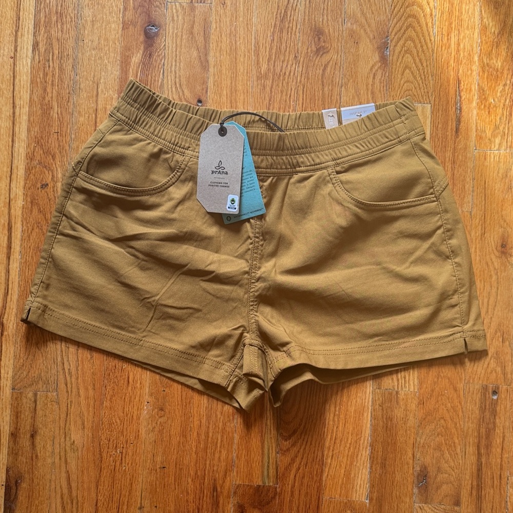 Prana Women’s Elastic Waist Casual Shorts in Mustard Brown
